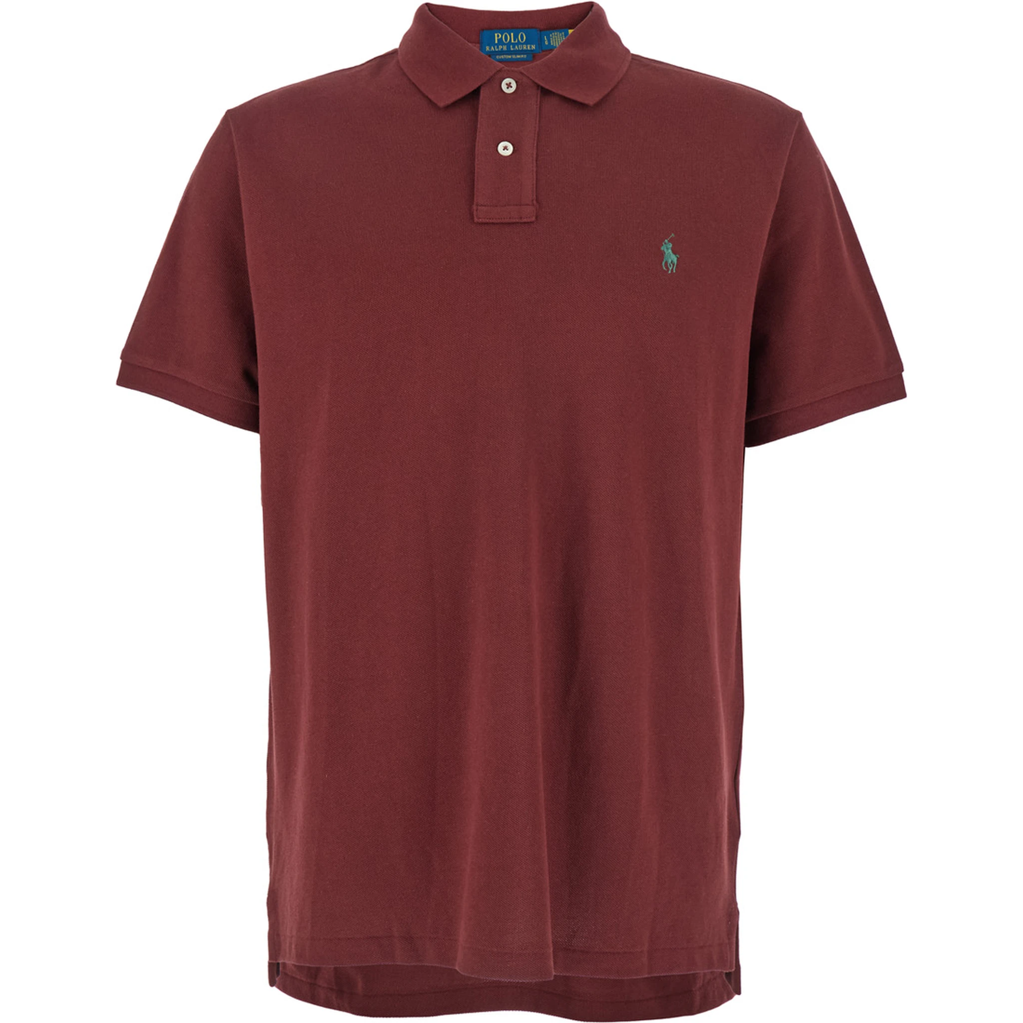 "Custom Slim Fit" Bordeaux Polo Shirt with Pony Detail on the Front in Cotton Man