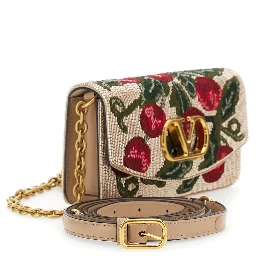 Multicolor Clutch with VLogo Plaque on the Front and All-Over Floral Embroidery in Leather Woman