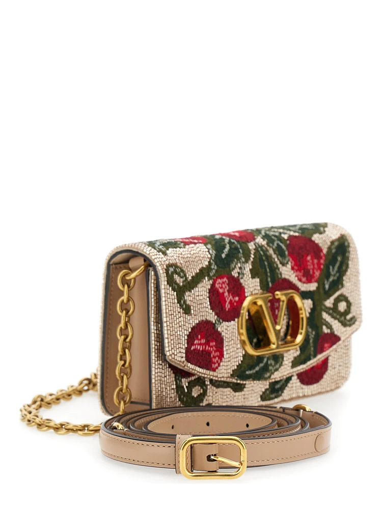Multicolor Clutch with VLogo Plaque on the Front and All-Over Floral Embroidery in Leather Woman alternative