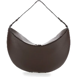 Le Calisso Rond Large Brown Shoulder Bag with Adjustable Strap and Embossed Logo in Leather Woman