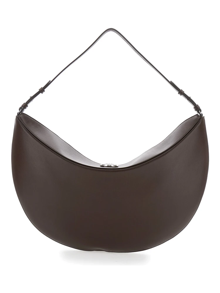 Le Calisso Rond Large Brown Shoulder Bag with Adjustable Strap and Embossed Logo in Leather Woman alternative