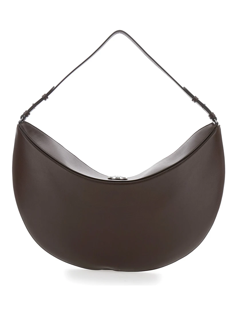 Le Calisso Rond Large Brown Shoulder Bag with Adjustable Strap and Embossed Logo in Leather Woman