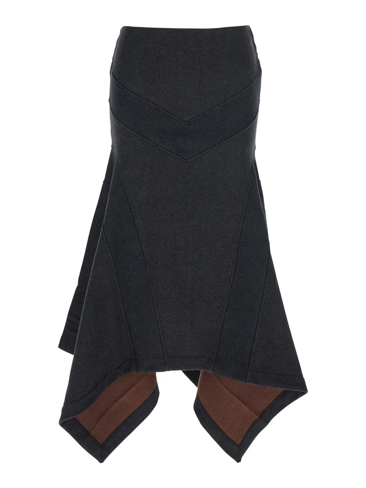 Grey Midi Skirt with Logo Lettering and Handkerchief Hem in Cotton Woman