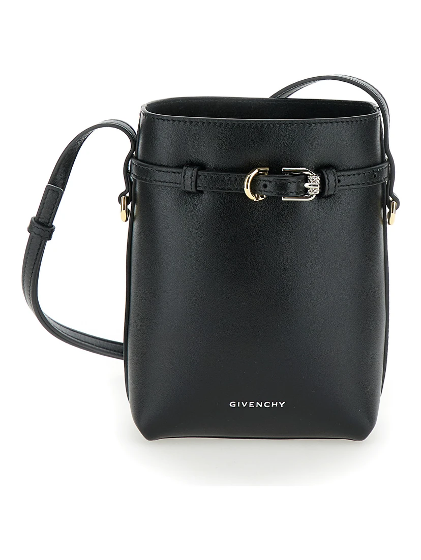 Voyou Black Crossbody Bag with Laminated Logo and Buckle in Leather Woman