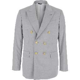 Grey Double Breasted Jacket with Peak Lapels in Virgin Wool and Cotton Blend Woman