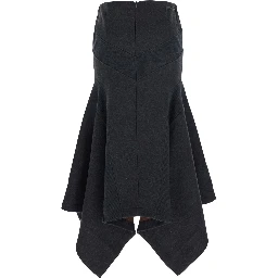 Grey Midi Skirt with Logo Lettering and Handkerchief Hem in Cotton Woman