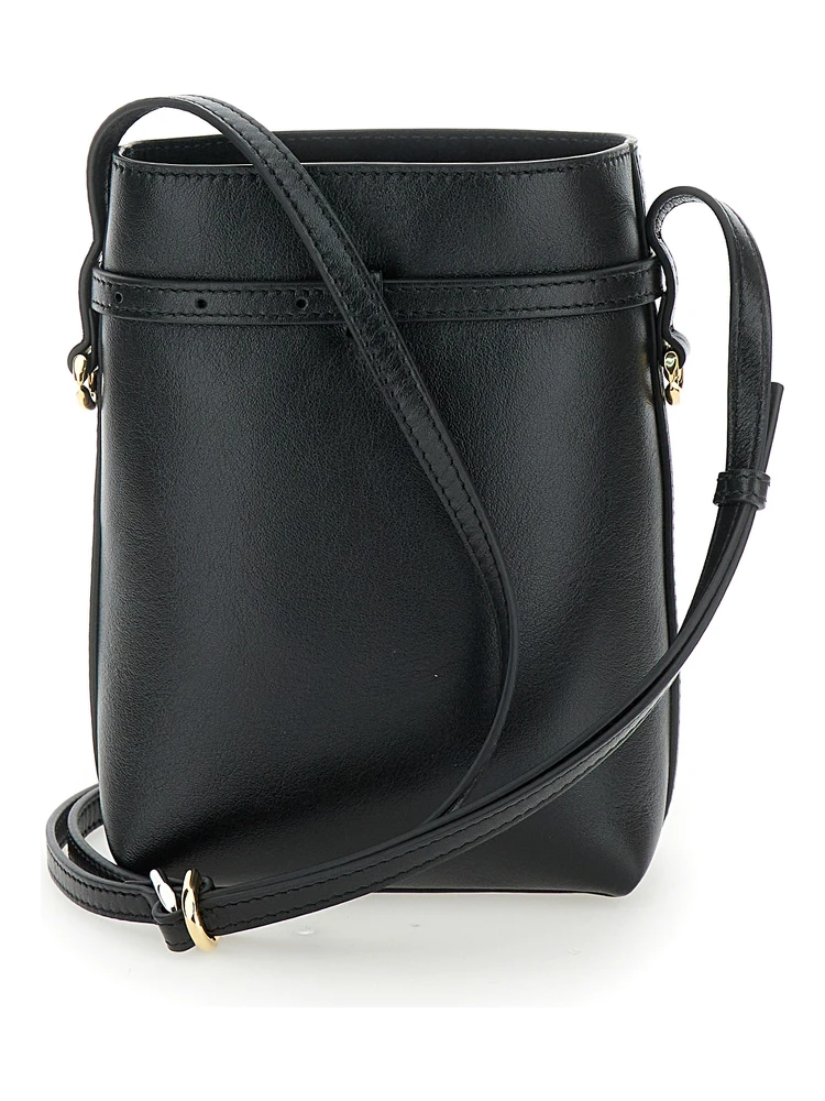 Voyou Black Crossbody Bag with Laminated Logo and Buckle in Leather Woman alternative