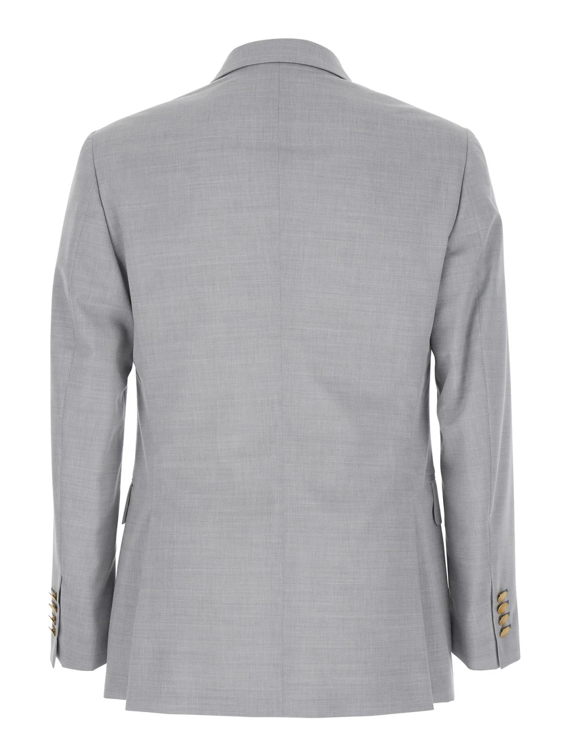 Grey Double Breasted Jacket with Peak Lapels in Virgin Wool and Cotton Blend Woman