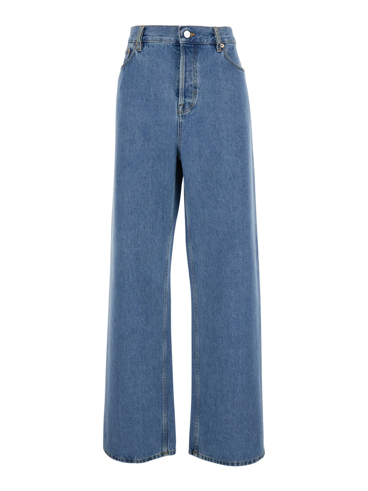 Blue Jeans with Belt Loops and Logo Patch on the Rear in Denim Woman