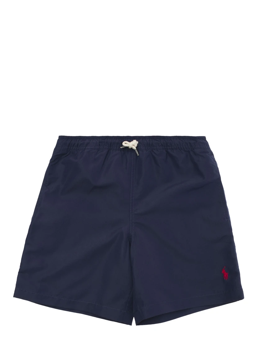 Blue Swim Trunks with Pony Embroidery in Tech Fabric Boy