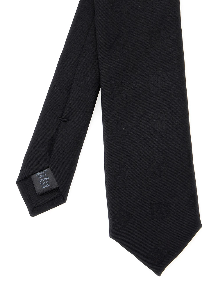 Black Tie with Tie Closure on the Rear and All-Over Logo Embroidery in Silk Man alternative