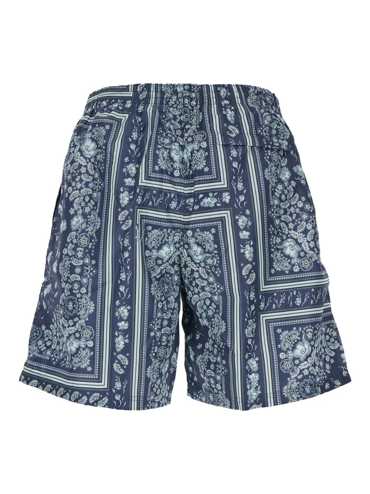 Blue Swimsuit with Elasticated Waist and All-Over FF Motif in Tech Fabric Man alternative