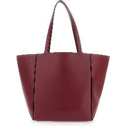 Jordi Bordeaux Tote Bag with Tonal Logo Lettering on the Front in Leather Woman