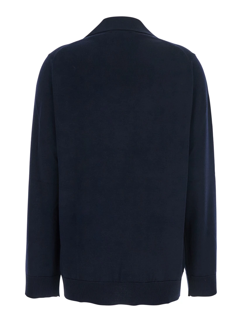 Blue Polo Collar Sweater with GG Logo on the Front in Wool Woman