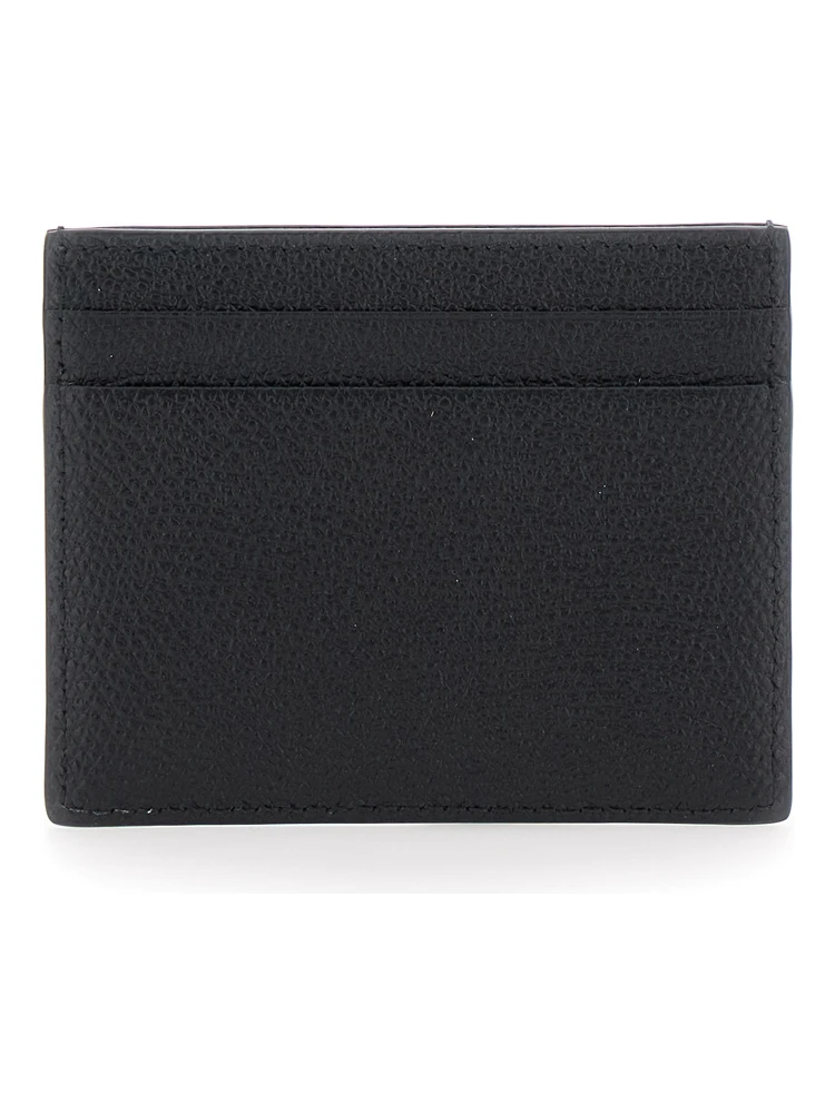 Black Horizontal Card Holder with VLogo Plaque on the Front in Grained Leather Man alternative