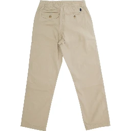 Beige Trousers with Elasticated Waist and Logo on Back in Cotton Baby