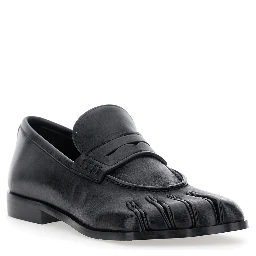 Black Loafers with Back Logo and Foot-Shaped Design in Leather Woman