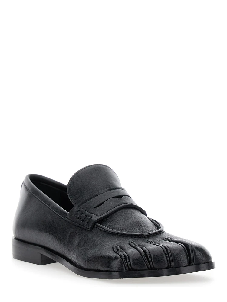 Black Loafers with Back Logo and Foot-Shaped Design in Leather Woman alternative