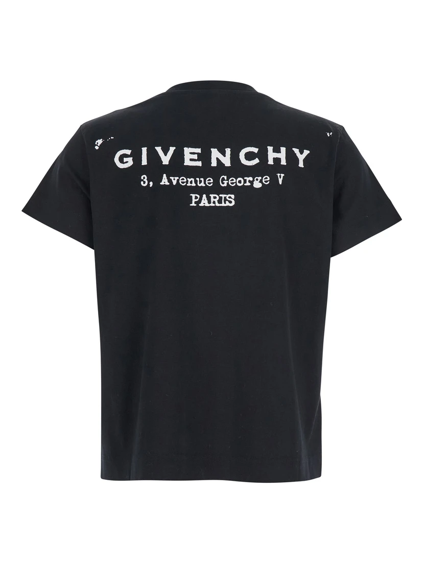 Black Crewneck T-Shirt with Logo Lettering on Front and Rear in Cotton Woman