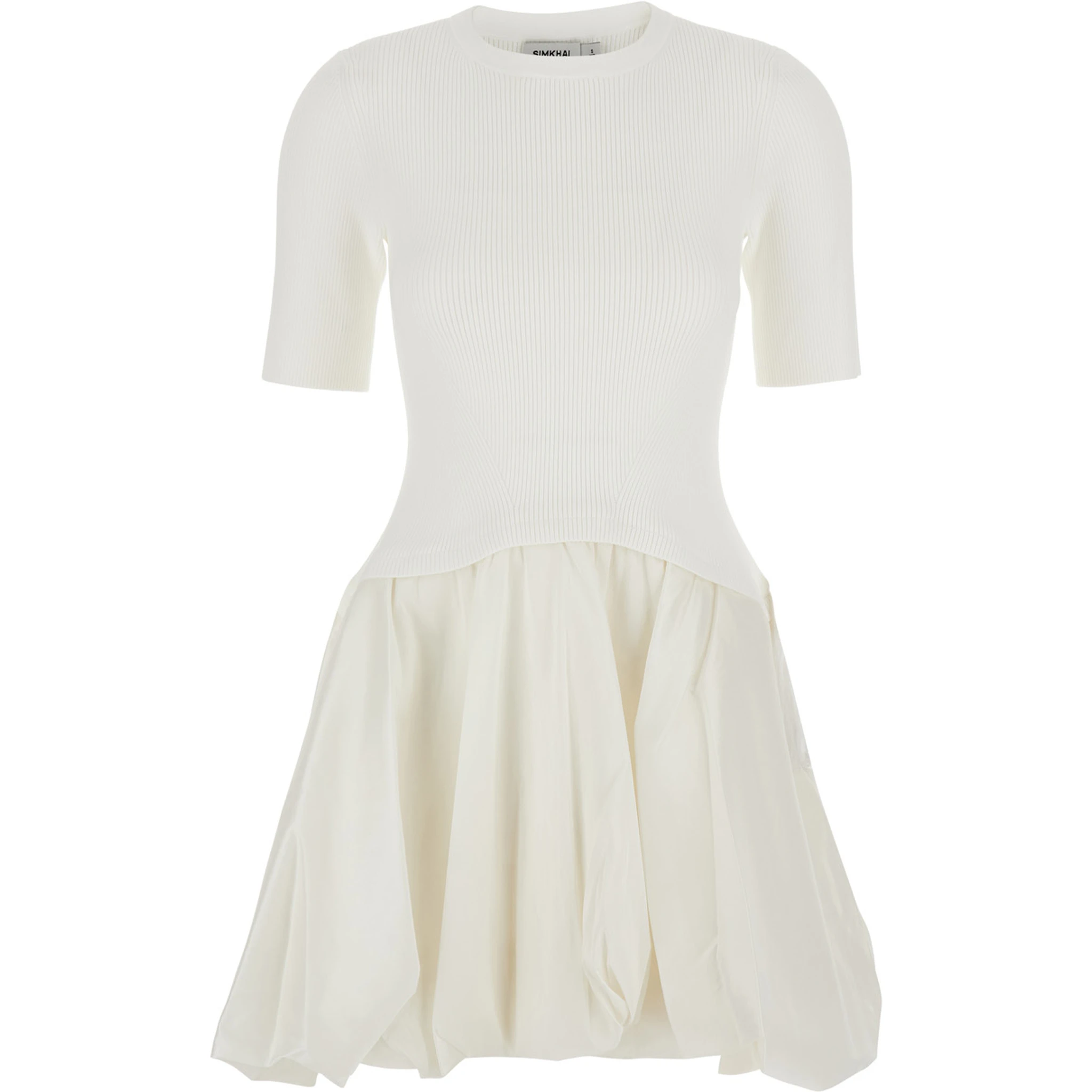 Kenny White Crewneck Mini Dress with Puffed Skirt in Viscose Blend Woman