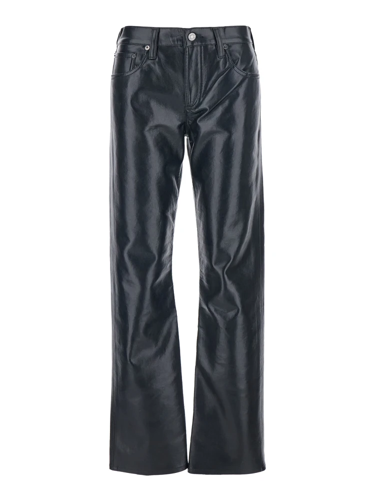 Black Pants with Belt Loops in Leather Blend Woman