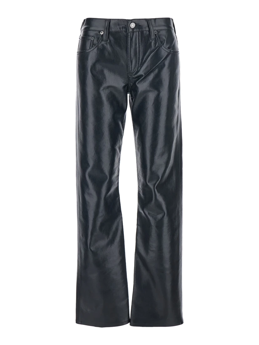 Black Pants with Belt Loops in Leather Blend Woman