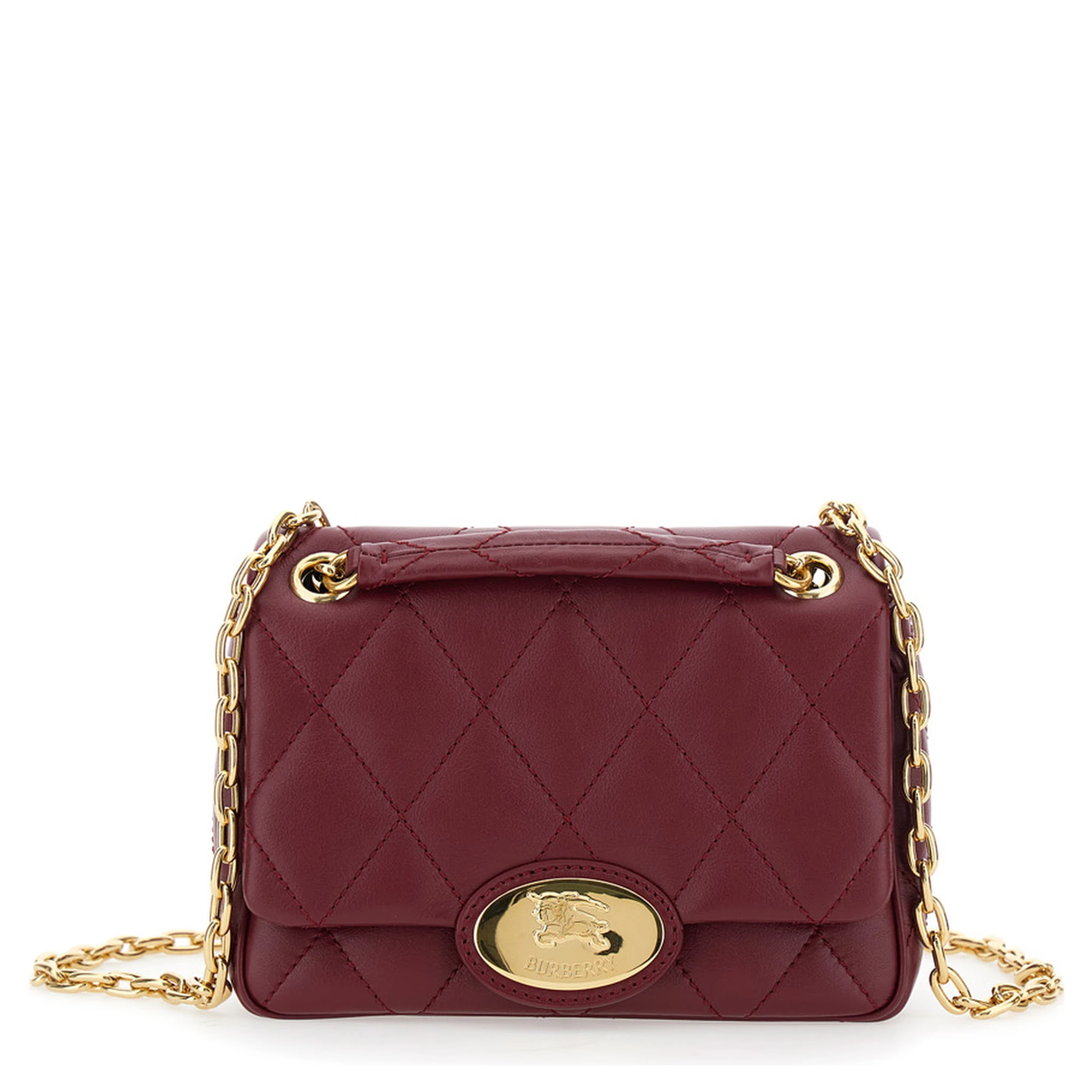 Bordeaux Quilted Crossbody Bag with EKD Plaque on the Front and Chain-Link Shoulder Strap in Leather Woman