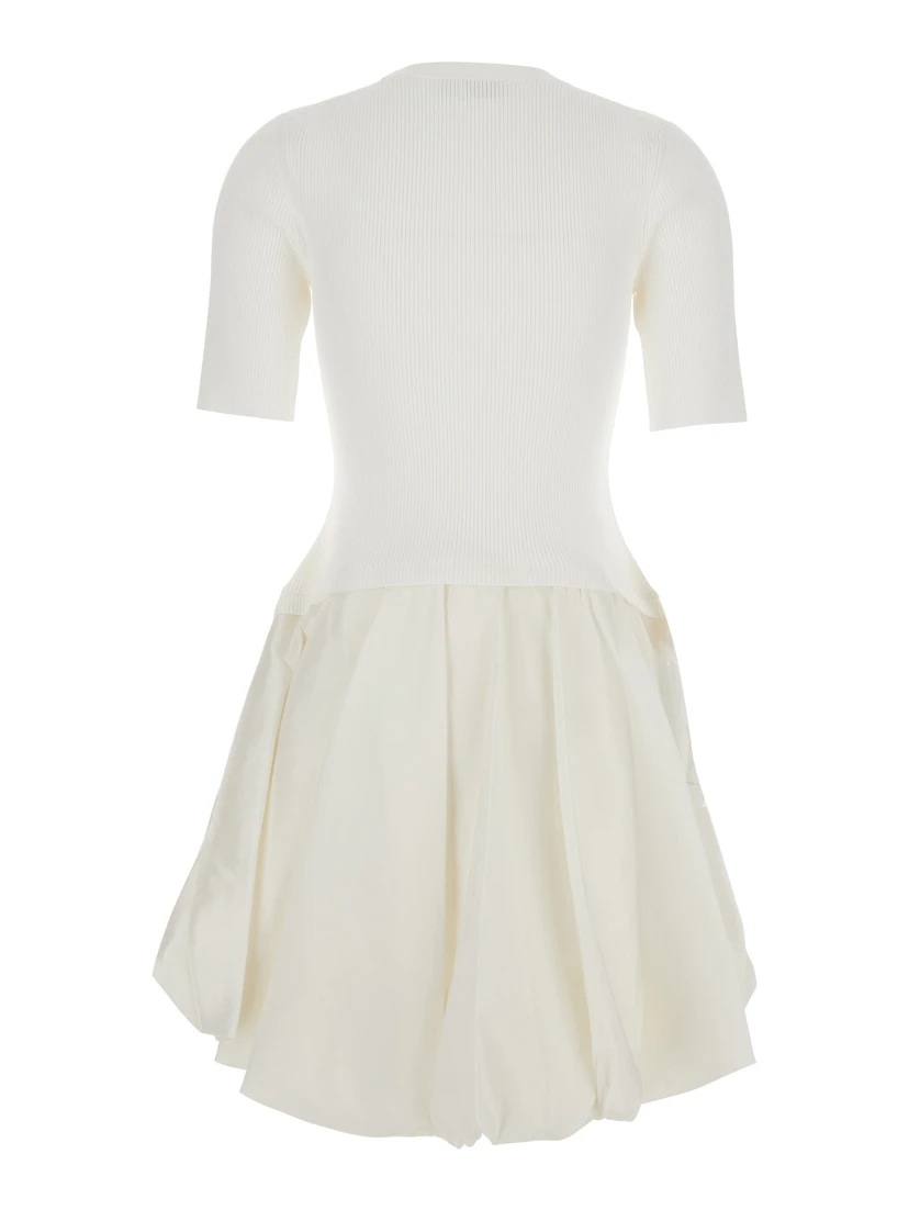 Kenny White Crewneck Mini Dress with Puffed Skirt in Viscose Blend Woman