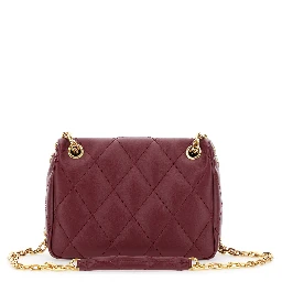 Bordeaux Quilted Crossbody Bag with EKD Plaque on the Front and Chain-Link Shoulder Strap in Leather Woman