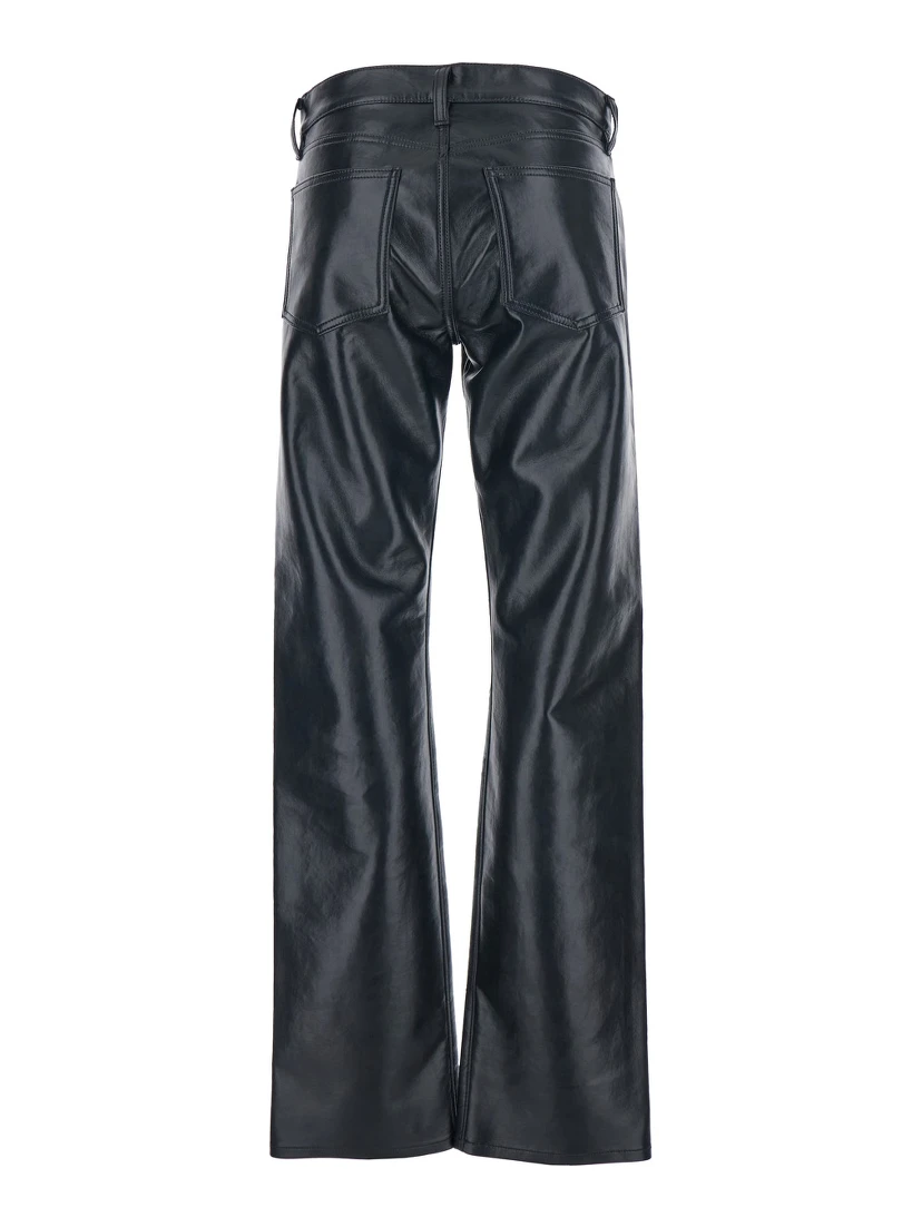 Black Pants with Belt Loops in Leather Blend Woman