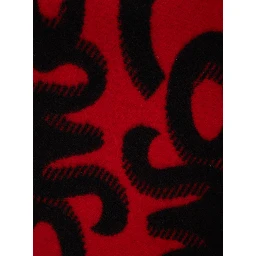 Red Blanket with Logo Patch and Zig Zag Print Design in Wool and Cashmere Blend Woman