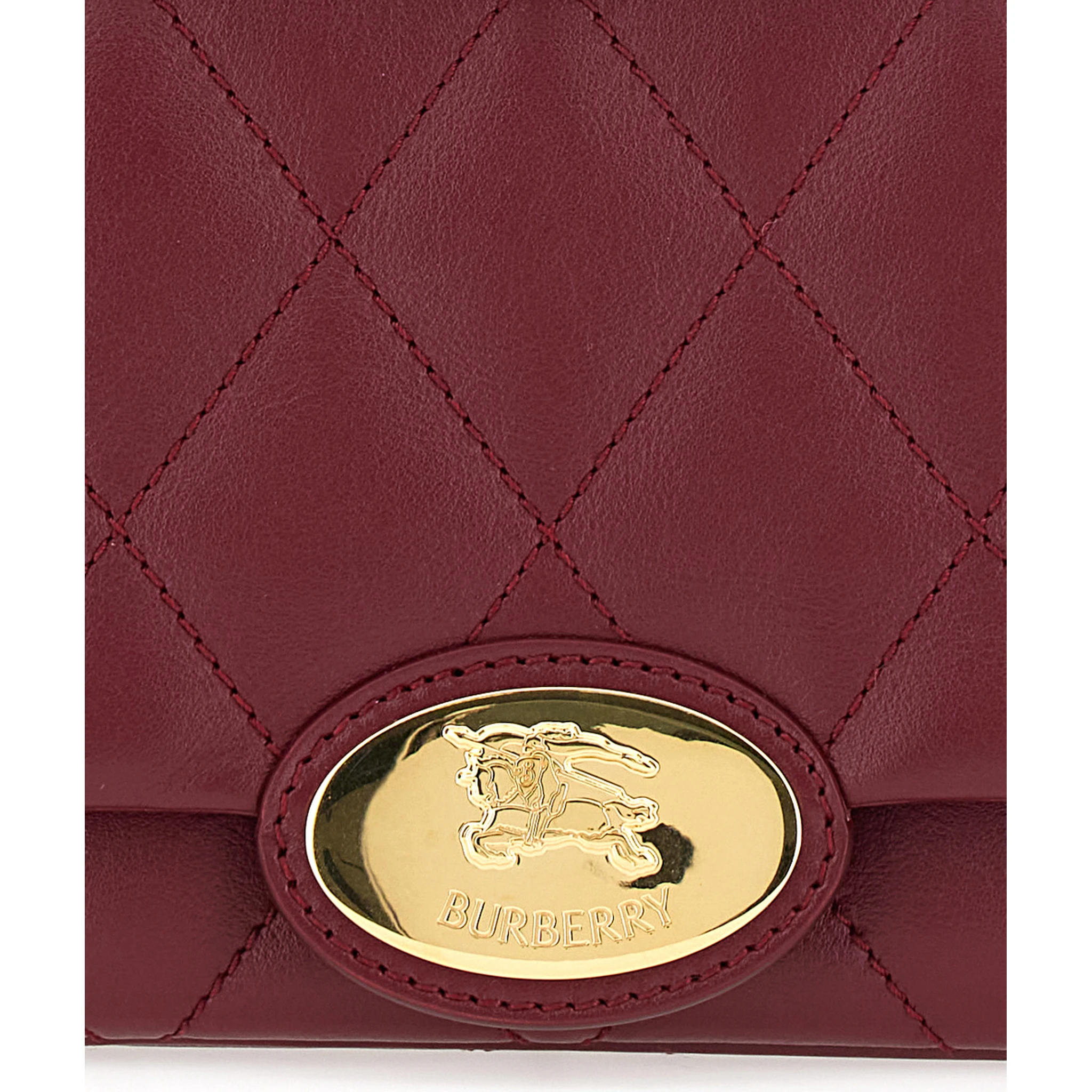 Bordeaux Quilted Crossbody Bag with EKD Plaque on the Front and Chain-Link Shoulder Strap in Leather Woman