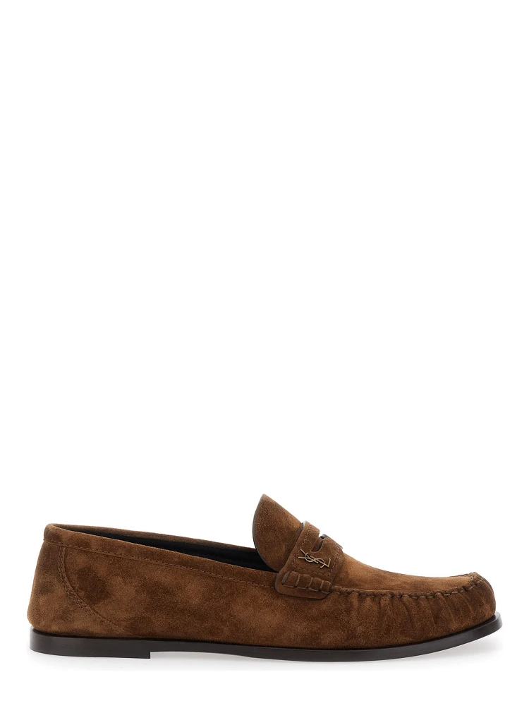 Brown Loafers with Cassandre Detail in Suede Man