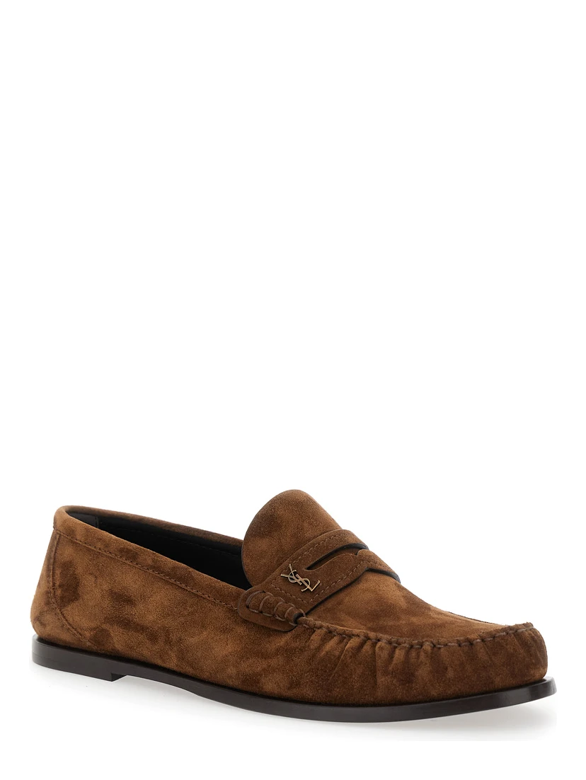 Brown Loafers with Cassandre Detail in Suede Man