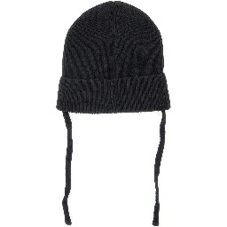 Ritzratz Black Beanie with Drawstring and Logo Patch on the Front in Wool Blend Baby