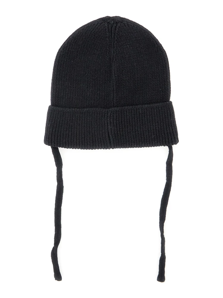 Ritzratz Black Beanie with Drawstring and Logo Patch on the Front in Wool Blend Baby alternative