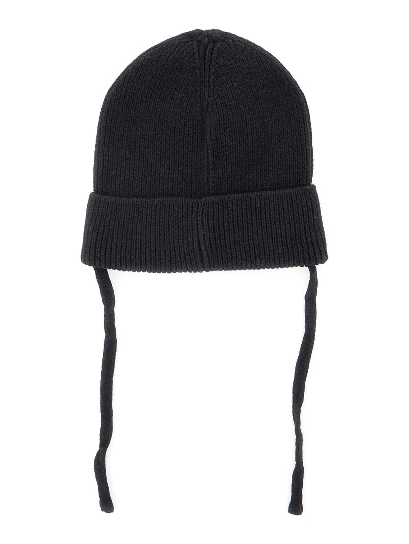 Ritzratz Black Beanie with Drawstring and Logo Patch on the Front in Wool Blend Baby