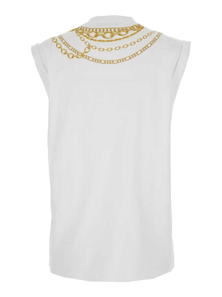 White Sleeveless Top with Maxi Necklace Print on Front and Rear in Cotton Woman alternative