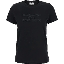 Black T-Shirt with Embroidered Logo on the Front in Cotton Woman
