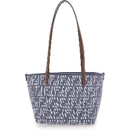 Blue Reversible Tote Bag with Two Top Leather Handles and All-Over FF Motif in Cotton Woman