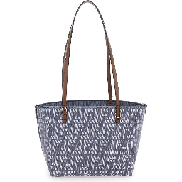 Blue Reversible Tote Bag with Two Top Leather Handles and All-Over FF Motif in Cotton Woman