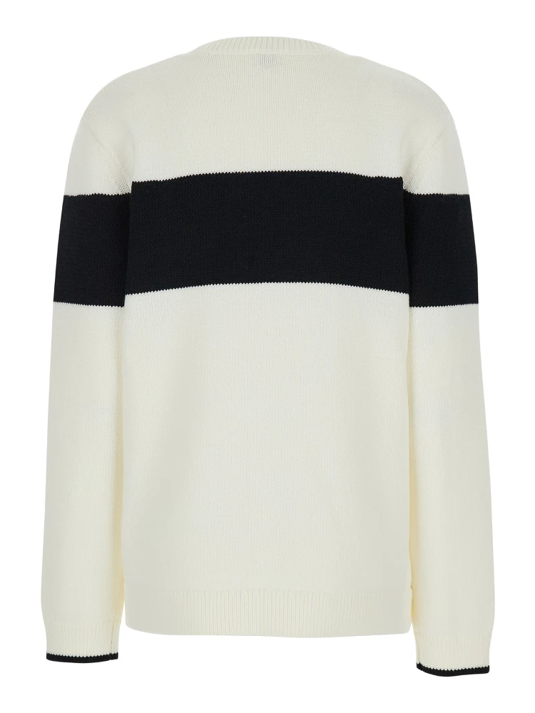 White Sweater with Contrasting Stripe in Cotton Blend Woman alternative