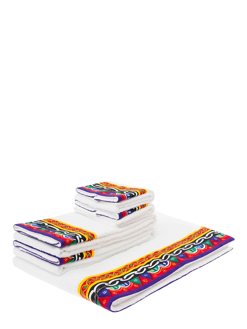 Set of 5 Multicolor Towels with Carretto Siciliano Print in Cotton Dolce & Gabbana