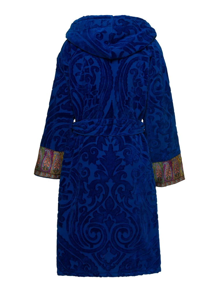 New Tradition Blue Hooded Bath Robe with Ornamental Print Etro Home