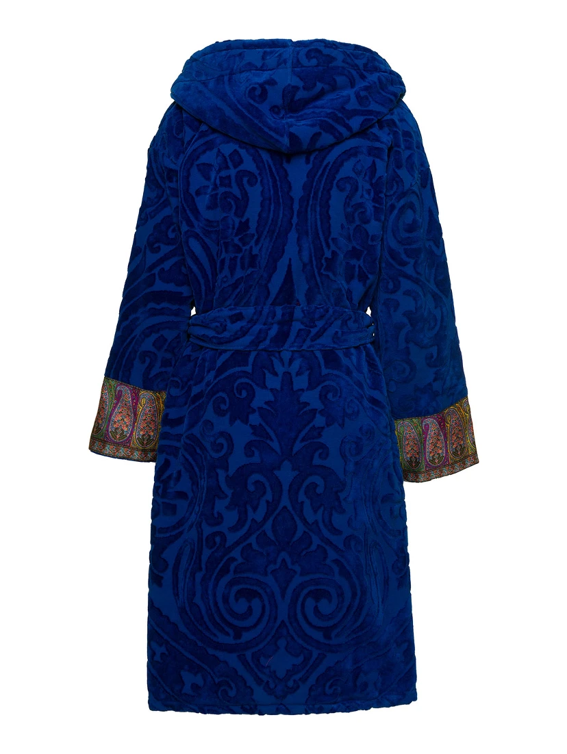 New Tradition Blue Hooded Bath Robe with Ornamental Print Etro Home