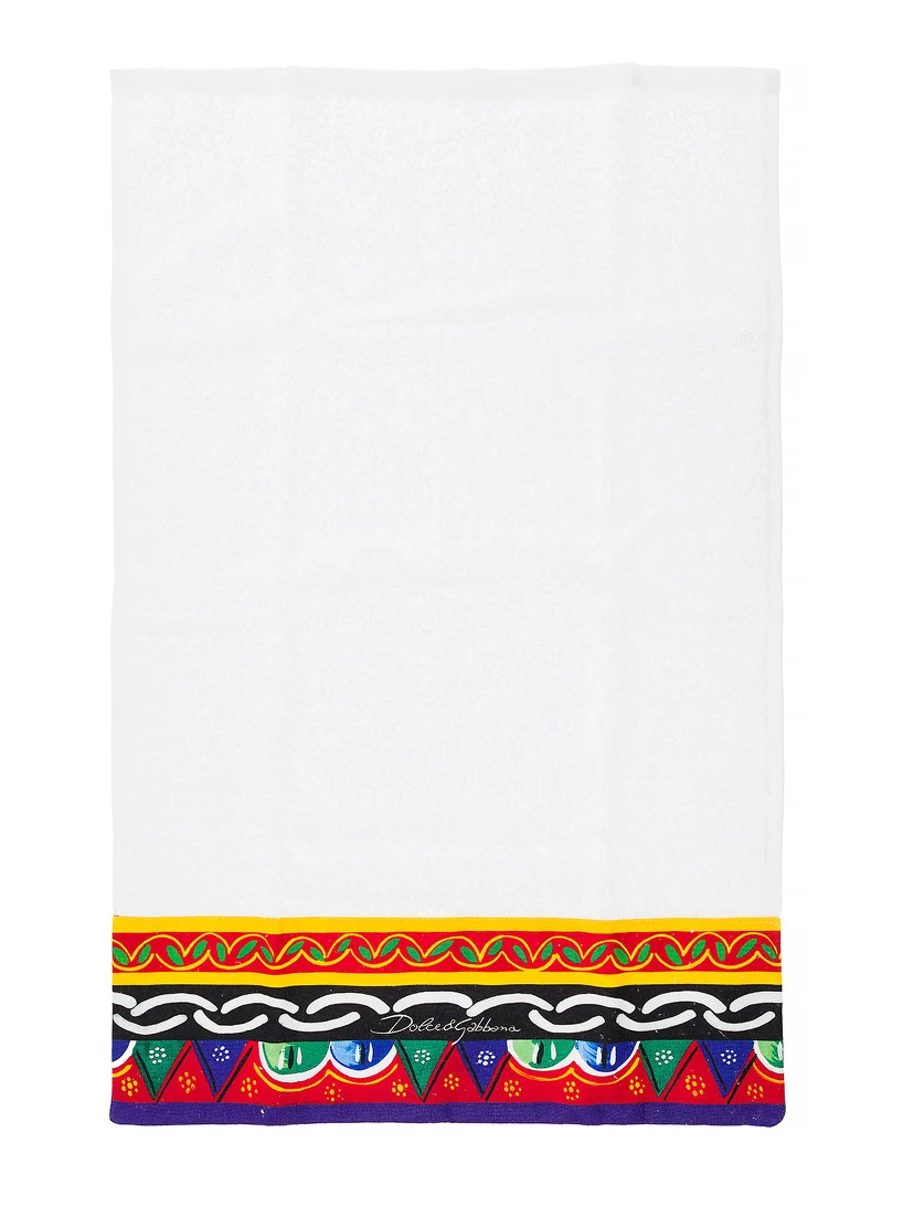 Set of 5 Multicolor Towels with Carretto Siciliano Print in Cotton Dolce & Gabbana