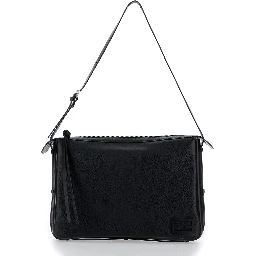 Simply Fendi Large Black Shoulder Bag with FF Detail in Leather Woman