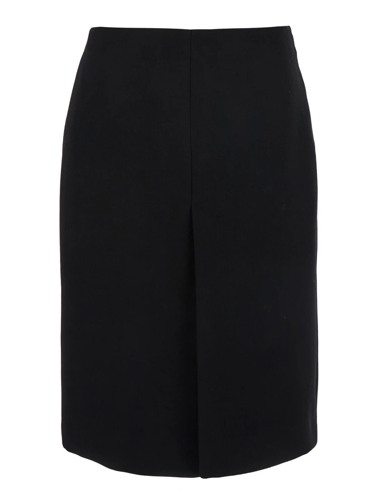 Black High Waist Skirt with Logo Lettering on Waist and Zip Puller in Wool Woman