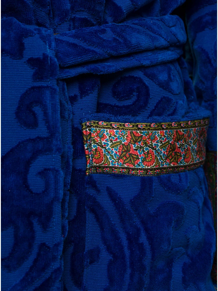 New Tradition Blue Hooded Bath Robe with Ornamental Print Etro Home alternative