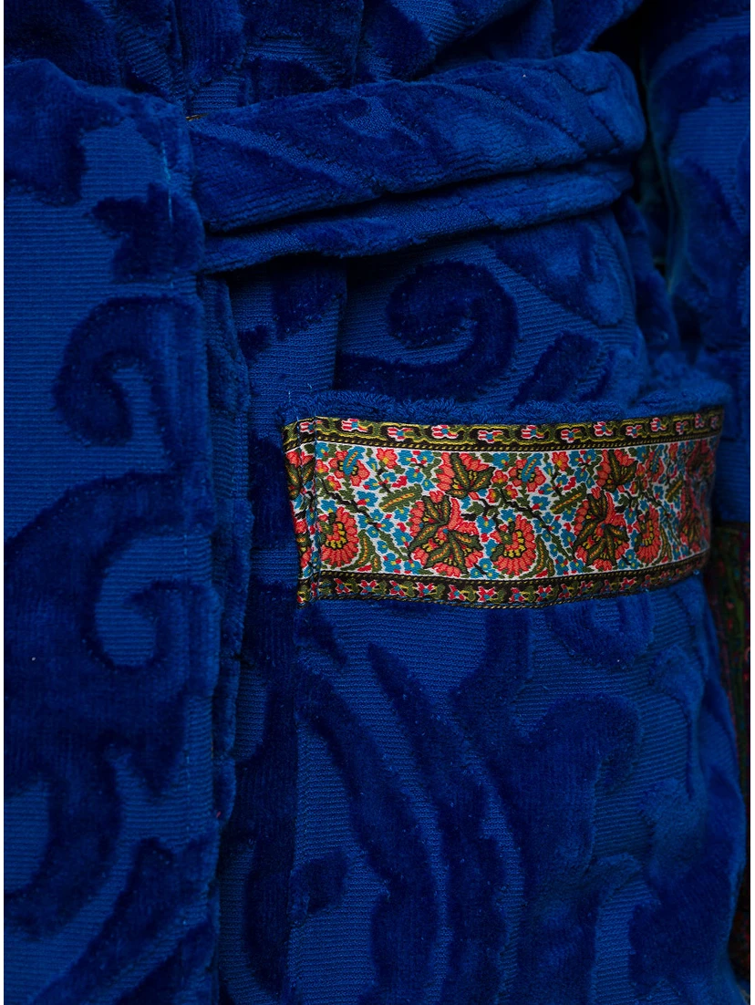New Tradition Blue Hooded Bath Robe with Ornamental Print Etro Home